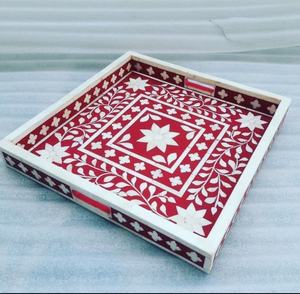 Plateau de service carré en MDF de qualité supérieure fait à la main, grand plateau de fruits décoratif en incrustation d'os de taille personnalisée pour un usage domestique - Product Image 2