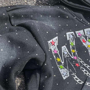 Sweat-shirt à capuche oversize pour homme, style streetwear, avec étoiles en strass et cristaux, 350 GSM, coton et polyester, mode Y2K - Product Image 3