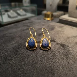 Pendientes de Latón con Lapislázuli |   Pendientes Colgantes con Gema Azul |   Fabricante de Joyería al por Mayor - Product Image 3
