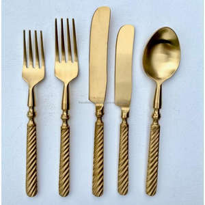 Ensemble de couverts de luxe en acier inoxydable pour mariage avec poignées à texture martelée Ensembles d'argenterie en or Décoration de table - Product Image 5