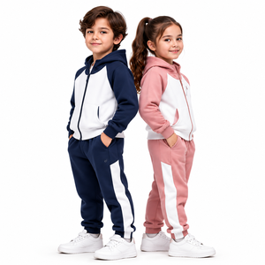 Conjunto Deportivo Personalizado para Niños de Dos Tonos, Sudadera con Cremallera y Pantalones Deportivos para Niños y Niñas, Ropa Deportiva de Felpa al por Mayor, OEM ODM - Product Image 3