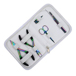 Kit d'outils professionnel pour extensions capillaires arc-en-ciel : applicateur à crochet, ciseaux coupe-fil, pince à micro-anneaux et à sertir les perles - Product Image 1