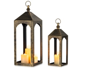 Hot Selling Hanging Metal Candle <b>Lantern</b> <b>Set</b> Of 2 Pcs In wire Pattern With Black Finish Candle <b>Lantern</b> for Outdoor Customized - Product Image 6