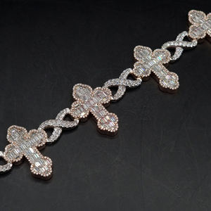 Luxury Two Tone Gold Cross Link <b>Bracelet</b> Baguette Lab Grown Diamond Pave Setting Iced Out Hip Hop Religious Charm <b>Infinity</b> Chain - Product Image 5