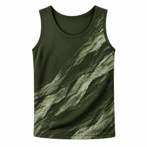 Camiseta sin mangas con cuello redondo para hombre, estampado abstracto rojo, logotipo frontal ecológico, de secado rápido, deportiva, de punto, de algodón y fibra de bambú, ajuste cómodo. - Product Image 3