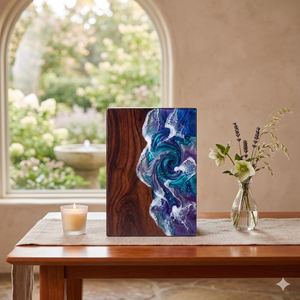 Urne funéraire en bois, boîte commémorative en résine, art vague bleu-vert, souvenir pour adulte - Product Image 3