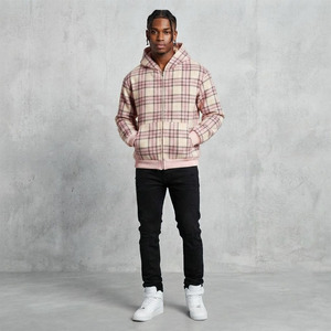 Zip-up Custom Logo Plaid Waffle Knit Heavyweight Oversized Acid Washed Hoodie Drop Shoulder Distresseing Hoodie for Men - Product Image 3
