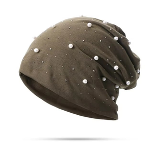 Women Winter Warm Pearl Rhinestone Skull <b>Caps</b> Turban Bonnet Beanies <b>Hat</b> Ladies Soft Comfortable <b>Hat</b> See reviews - Product Image 2