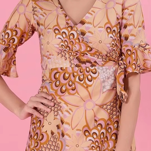 Wholesale Best Price Eco-Friendly Floral Print Fit Flare Midi New Women's Formal V-neck Loose Elegant <b>Bell</b> Natural Waist Sleeve - Product Image 1