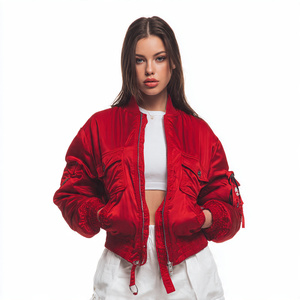 Chaqueta Bomber Corta de Satén para Mujer, Moda Urbana de Invierno, Chaquetas de Satén, Chaquetas Bomber Cortas con Cuello Redondo para Mujer - Product Image 3