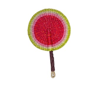 handcrafted natural seagrass <b>fan</b> with red <b>pink</b> and green accents decorative handheld <b>fan</b> for unique summer styling and event dec - Product Image 2
