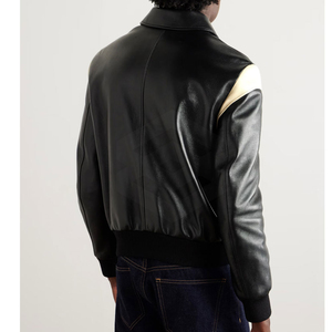 <b>Men's</b> Genuine Leather High Street Zipper Closure Turn-Down Collar Breathable Solid Color Biker Style Autumn Wear <b>Men's</b> <b>Jackets</b> - Product Image 2