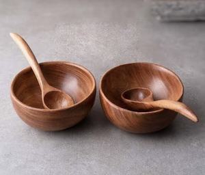 Petits bols en bois d'acacia avec cuillères, bols de service en bois, design minimaliste, finition en grain de bois naturel non traité, pour servir les aliments - Product Image 1