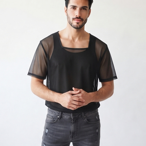 T-shirt en maille transparente 100% polyester unisexe, t-shirt sexy transparent léger, t-shirts tendance unisexe - Product Image 6