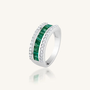 Anillo de Esmeralda y Diamantes en Plata de Ley 92.5 KLSR-11746 - Product Image 1