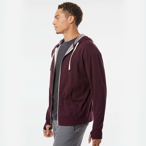 <b>Men's</b> <b>Burgundy</b> Zip-Up <b>Hoodie</b> Oversized Casual Winter 100% Cotton Fleece Solid Color - Product Image 2