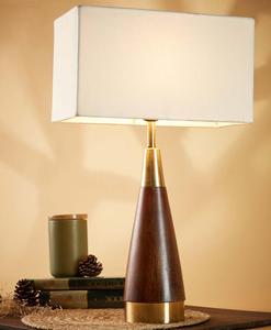 Modern Wooden <b>Table</b> <b>Lamp</b> <b>Base</b> Cone Shape Brown Wood Body Gold Metal Accents Decorative Lighting for Living Room - Product Image 2