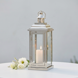 Lanterne à bougie en acier inoxydable poli pour la décoration de la maison et du patio - Product Image 1