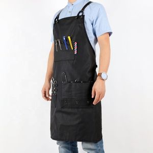 CHANGRONG Custom <b>Black</b> Leather Waterproof Cotton Canvas Beauty Salon Bib <b>Apron</b> Sleeveless Style with Pockets - Product Image 4