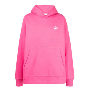 <b>Pink</b> Oversized Hooded <b>Sweatshirt</b> With Front Pocket And White Logo Casual Unisex Fit Regular Length French Terry Fabric - Product Image 1
