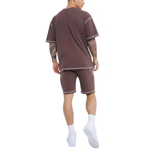 Ensemble T-shirt et short personnalisé pour homme – Tenue décontractée d'été respirante 100 % coton – Style streetwear uni délavé à l'acide – Ensemble assorti - Product Image 3