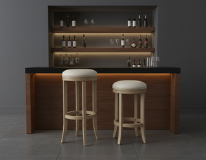 Ensemble de 2 tabourets de bar ronds modernes en bois massif avec 2 pieds courbés - Durables et légers - Product Image 5