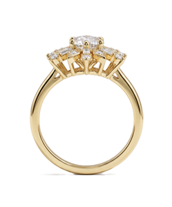 18K Solid Gold Starburst Diamond Ring Round Baguette Lab Grown Diamond Ring Accent Sunburst Engagement Ring Vintage <b>Wedding</b> Ring - Product Image 4