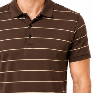 Wholesale Men's Brown and beige Striped Short Sleeve <b>Polo</b> <b>Shirt</b> Casual Collared Top - Product Image 3