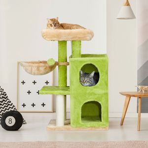 33 pollici giallo verde doppio strato albero gatto altoparlante stile condominio amaca Sisal tessuto di arrampicata per interni graffiante gioco - Product Image 1