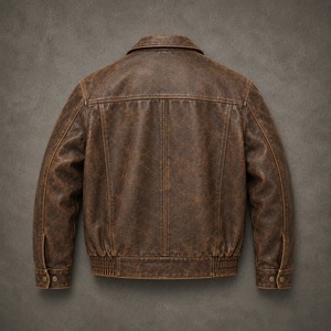 Chaqueta de Cuero Genuino Marrón Vintage para Hombre, Chaqueta de Motociclista Clásica Informal, Chaqueta de Cuero Retro Premium OEM para Invierno - Product Image 4