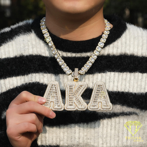Hip Hop AKA Pendant Necklace For Men Iced Out Rhinestone Cuban <b>Chain</b> Gold Tone <b>Rapper</b> Style Streetwear Statement Jewelry - Product Image 1
