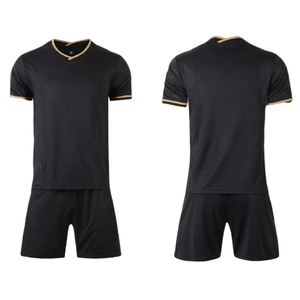 Conjunto de Camiseta de Fútbol Negra con Cuello en V y Manga Corta, Estampada, de Secado Rápido, Transpirable, de Poliéster, Uniforme de Fútbol con Logotipo Personalizado para Equipos - Product Image 2