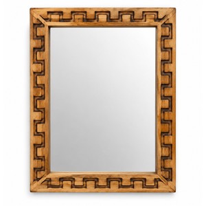 Espejo de pared Aqdus Saleem artesanal, ecológico y duradero, de madera de mango, con marco tallado estilo Zapotec y borde con diseño de escalones, venta al por mayor - Product Image 1