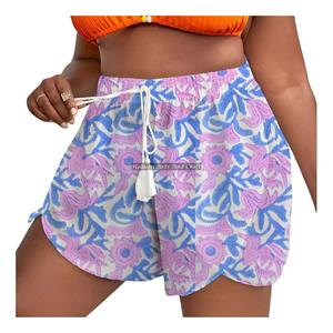 Shorts d'été pour femme en coton imprimé au bloc, avec cordon de serrage et taille à nouer, style loungewear - Product Image 6