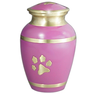 Premium Pink and Gold Pet Cremation <b>Urn</b> Brass Paw Prints Keepsake Jar for Dog <b>Cat</b> Ashes - Product Image 1