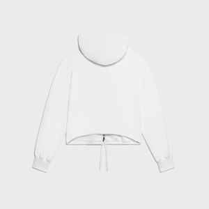 <b>Women's</b> <b>White</b> Cropped <b>Hoodie</b> Long Sleeve Casual Solid Color Knitted Sweatshirt Autumn Breathable 100% Cotton Unlined - Product Image 3