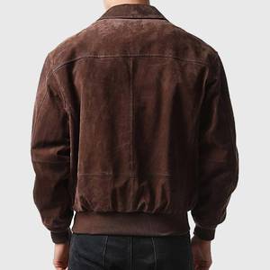 Flight Suede Brown A-2 Bomber Aviator Leather <b>Jacket</b> Turn-down Collar <b>Zipper</b> Closure - <b>Jacket</b> Brown - Product Image 4