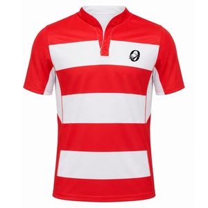 <b>Red</b> White Sublimated Printed Rugby Jersey Short Sleeve Striped Team Shirt Sports Uniform Match Training Wear Athletic Outdoor - Product Image 1