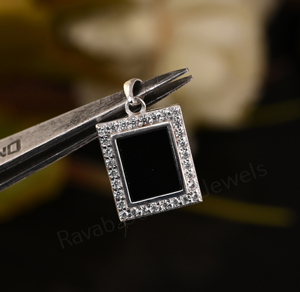 High Quality 925 Silver Rhodium Plated 8x10mm Rectangle <b>Black</b> Onyx Gemstone Bezel Setting Pendant CZ Classic Unisex Gift Jewelry - Product Image 4
