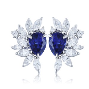 Luxury 925 <b>Silver</b> <b>Stud</b> Earrings With Blue Sapphire And Marquise Diamond Flower Design For Women Wedding Jewelry - Product Image 1