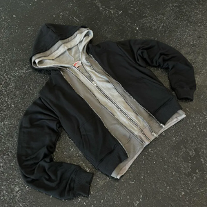 Sweat-shirt à capuche zippé surdimensionné en coton épais de haute qualité, trois couches, pour homme, style vintage, lavage enzymatique, streetwear - Product Image 5