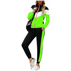 Conjunto Deportivo para Mujer con Bloques de Color, Chaqueta con Cremallera de Manga Larga y Pantalones Deportivos con Bolsillos Laterales para Otoño - Product Image 3