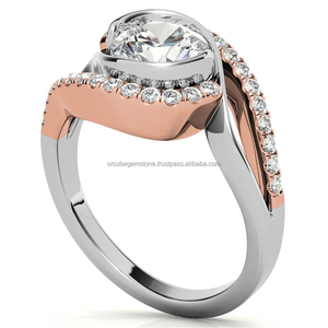 Anillo de compromiso de oro rosa de 14 quilates de alta calidad, diseño único con diamante de moissanita incoloro de corte redondo, lo último para regalo de boda - Product Image 2