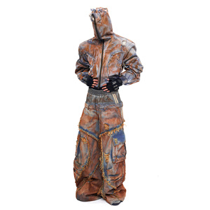 <b>Men's</b> Tie Dye Wide Leg <b>Cargo</b> <b>Pants</b> Distressed Ripped Elastic Waist Street Style Cotton Trousers - Product Image 3