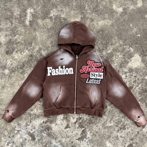 Sudadera con capucha y cremallera para hombre, diseño moderno, colección de invierno, lavado ácido, en tejido French Terry, con efecto desgastado por el sol, en diferentes tallas, bajo pedido mínimo. - Product Image 3