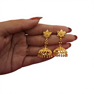 22k Solid Gold Jhumka <b>Earrings</b> for Women Authentic Yellow Gold Floral Stud Bell <b>Tassel</b> Indian Jewelry Traditional <b>Earring</b> - Product Image 2