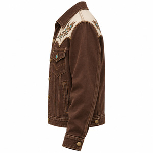 <b>Men's</b> Vintage <b>Suede</b> Leather <b>Jacket</b> With Floral Embroidery Turn-down Collar Regular Fit Autumn Style - Product Image 3