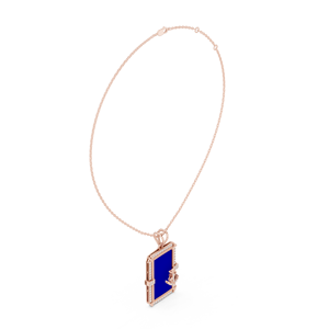 Collier pendentif ancre en or jaune 14 carats avec diamant de laboratoire et émail bleu lapis, plaqué rhodium, bijoux unisexe - Product Image 5