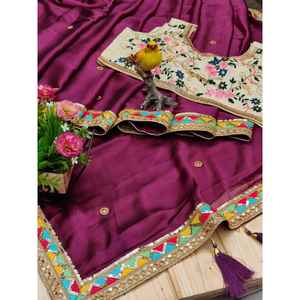 Saree fantaisie pour femme avec fil à broder séquentiel et chemisier et chemise élégants Dori - Product Image 3