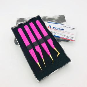 แหนบต่อขนตาปลอมสีชมพูและสีทองแบบมืออาชีพทำจากสเตนเลสสตีลแข็งปลายแหลม - Product Image 5